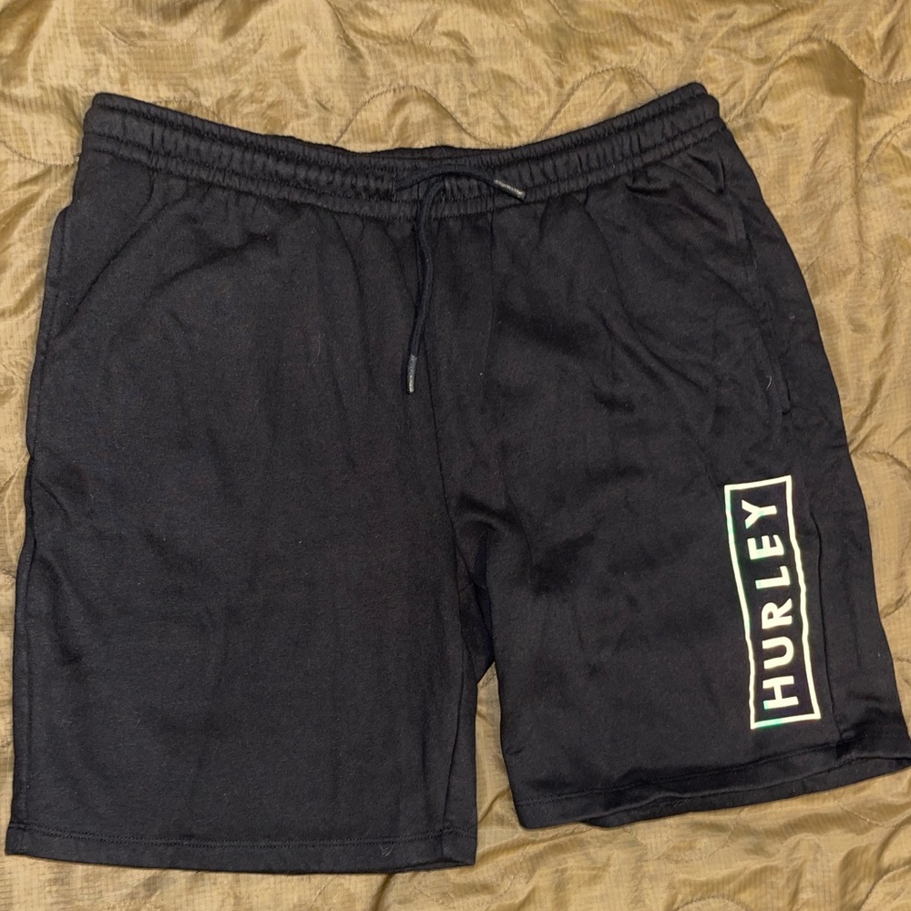 Hurley Black Athletic Drawstring Shorts with White Logo Accent